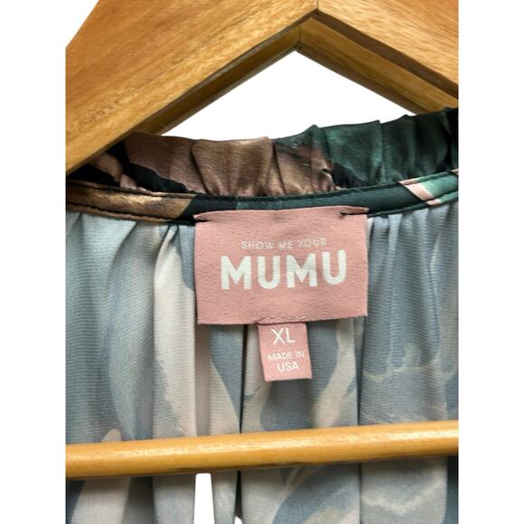 Show Me Your Mumu XL Button‎ Down Top Green Brown Abstract Silky Long Sleeve - Picture 2 of 7